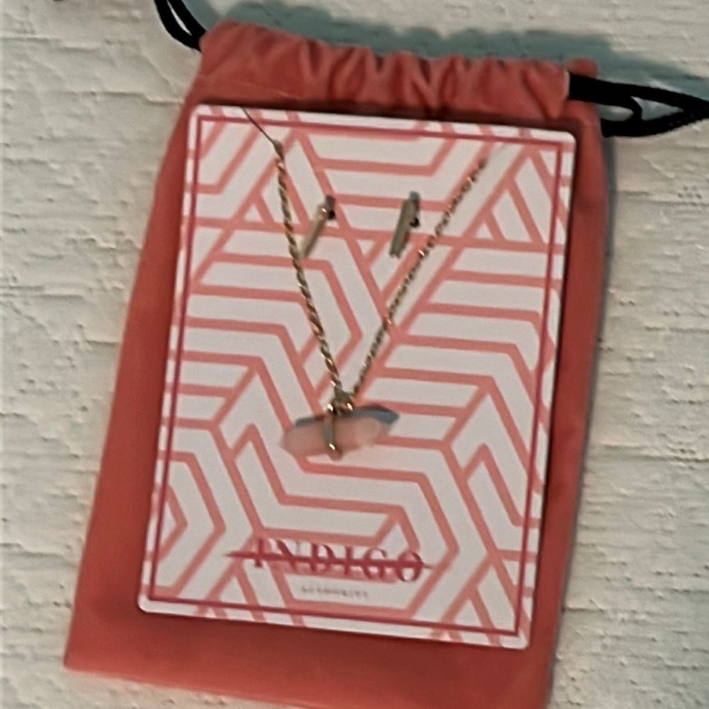 Indigo necklace and earrings set. New. In bag.